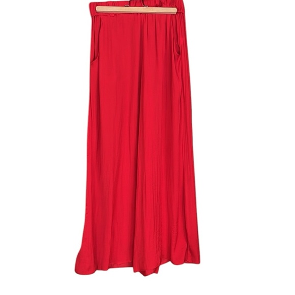 TRAFALUC By Zara Red Flowy Wide Leg Pants Size Medium - Picture 5 of 6